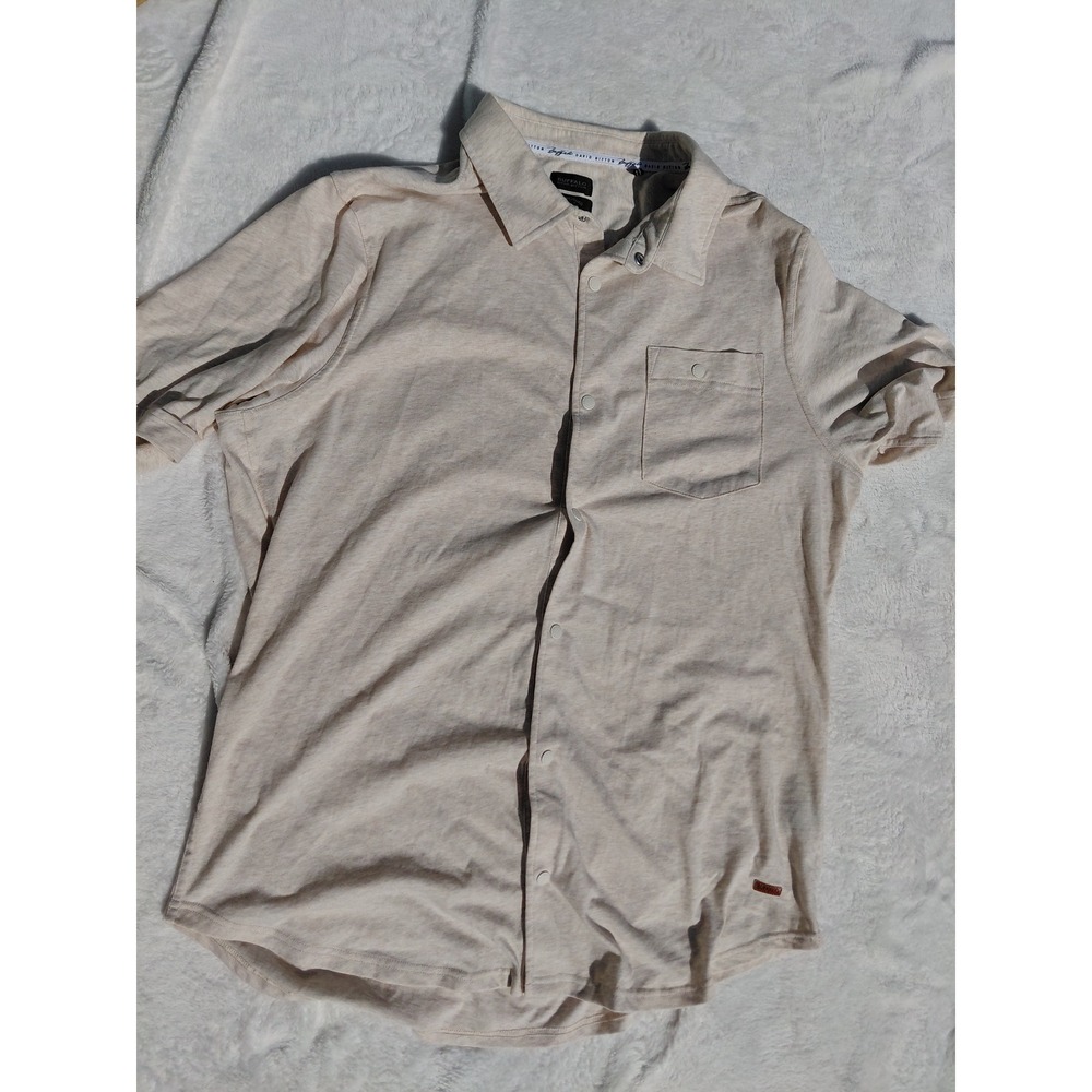 Buffalo David Bitton Mens Short Sleeve Snap Front Shirt Beige Oatmeal Large